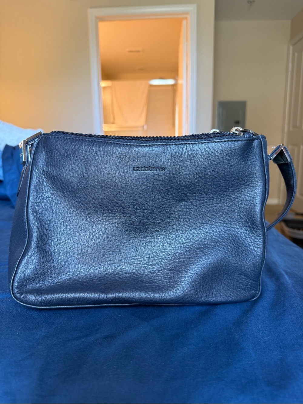 Liz Claiborne Navy Pebbled Leather Crossbody Bag